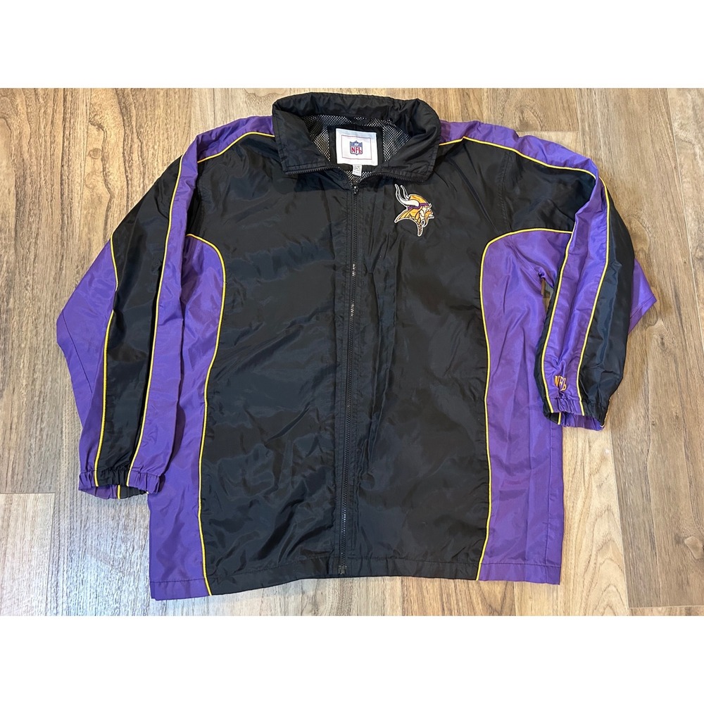 NFL Minnesota Vikings Windbreaker Jacket Mens Large Black Purple Full Zip Mesh